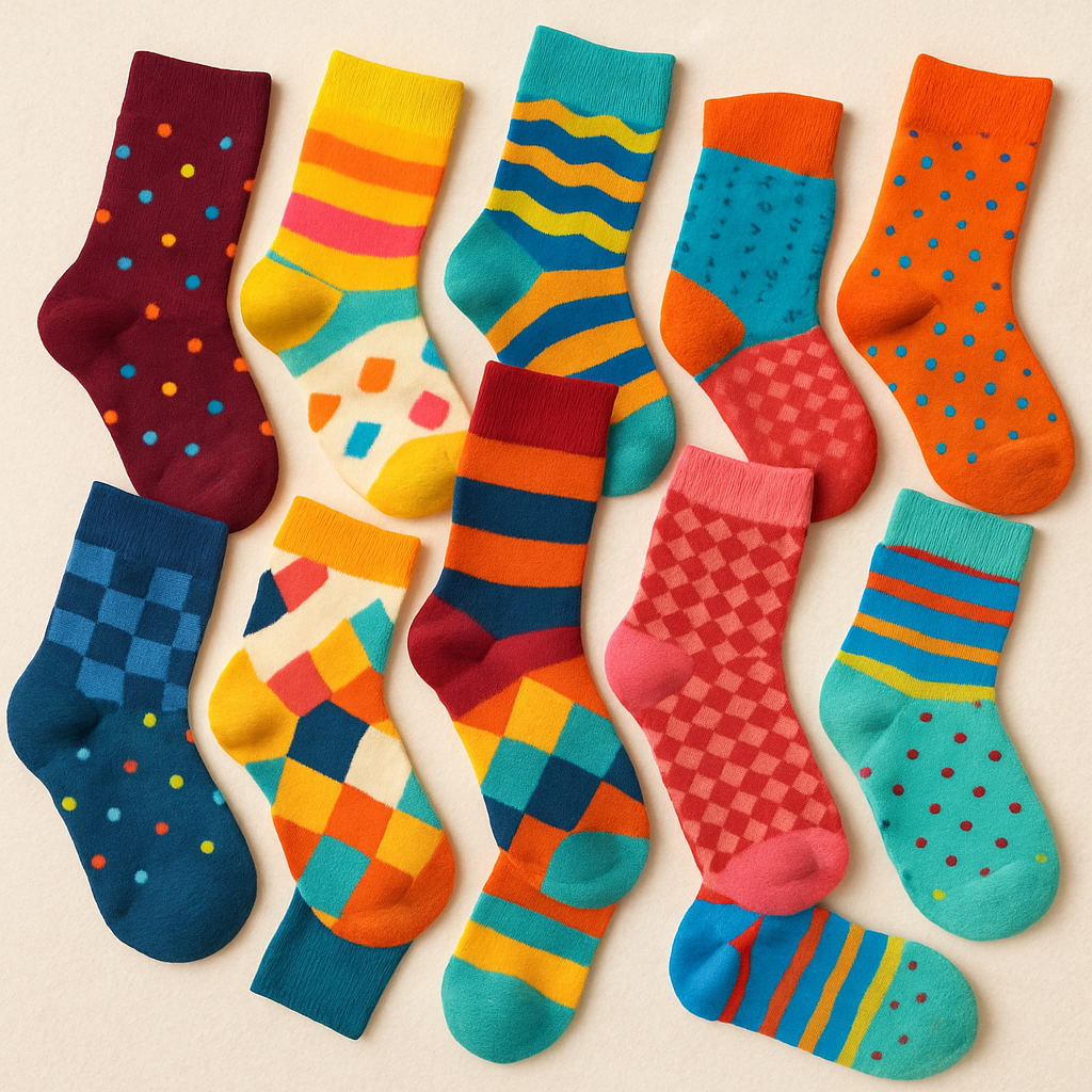 A collection of colorful socks
