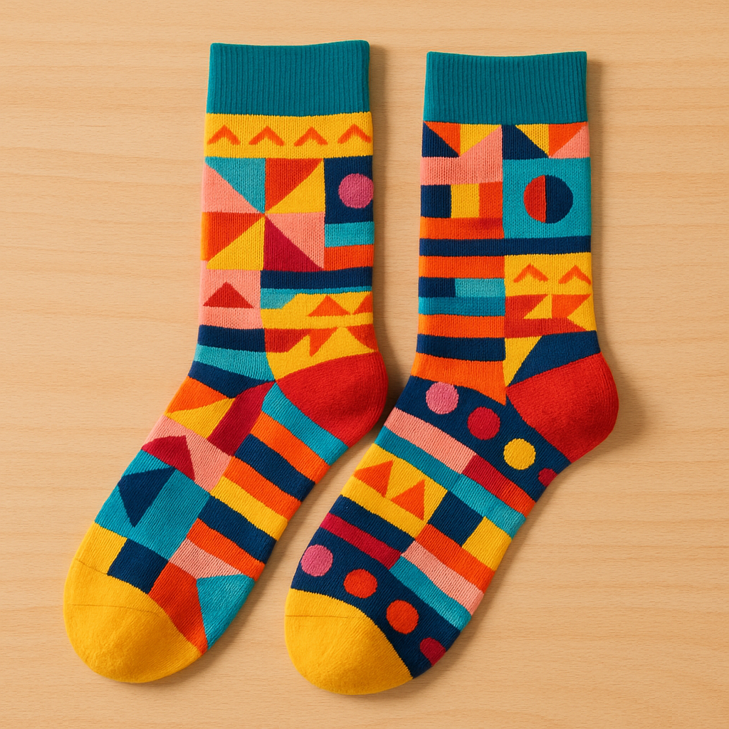 Bunte Socken mit geometrischen Mustern